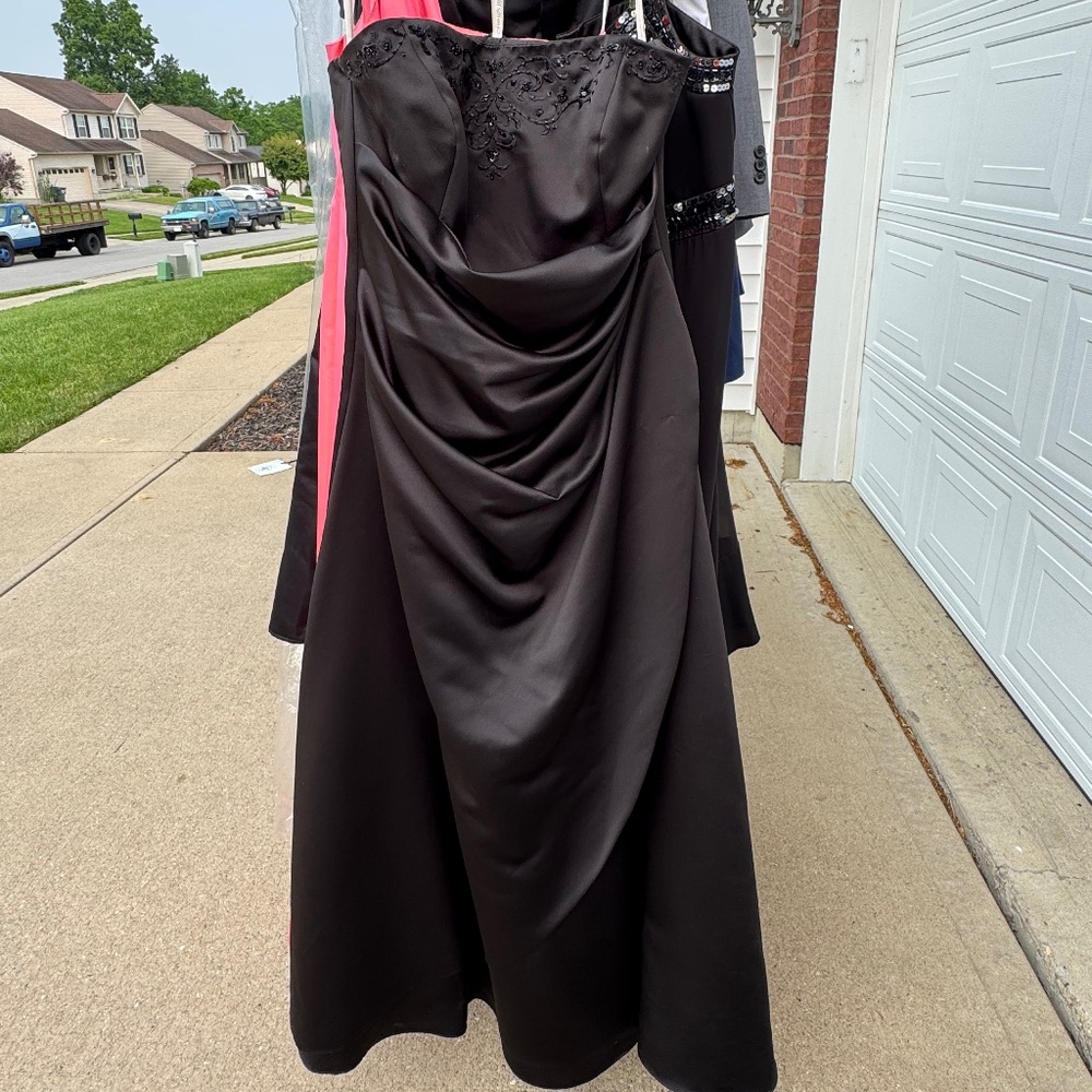 Black strapless bridesmaids dress